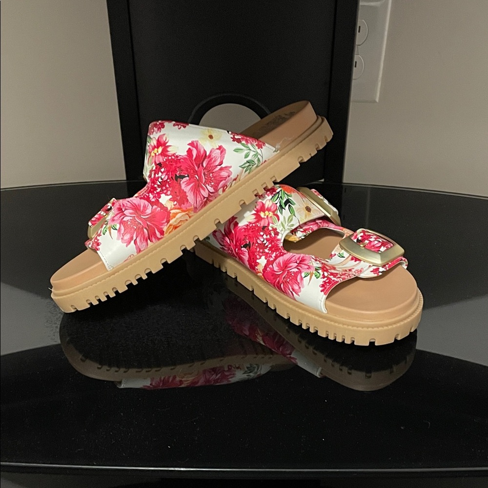 Nine West Floral Sandals - Pink and Tan